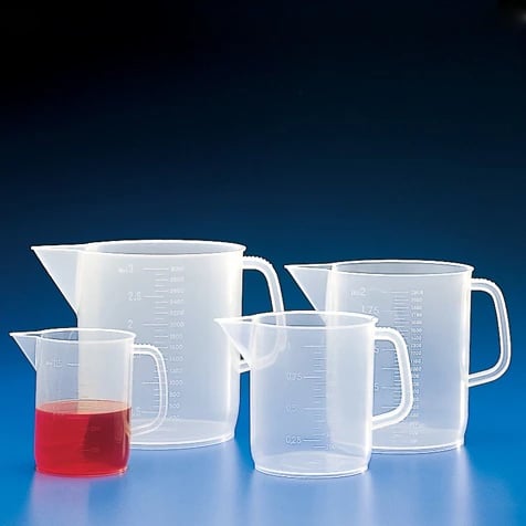 Globe Scientific Polypropylene Short Form Beaker, 5000mL, Clear, with Pour Spout, Molded-In Handle and Graduations, Autoclavable