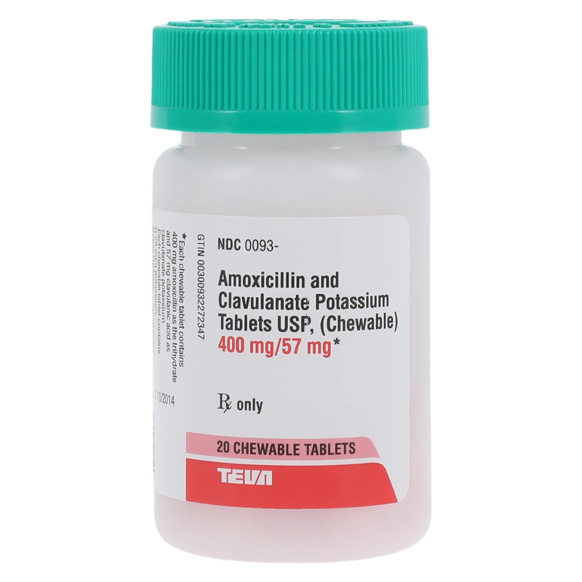 Amoxicillin/Clavulanate Potassium Chewable Tablets 400mg/57mg, 20 Count Bottle
