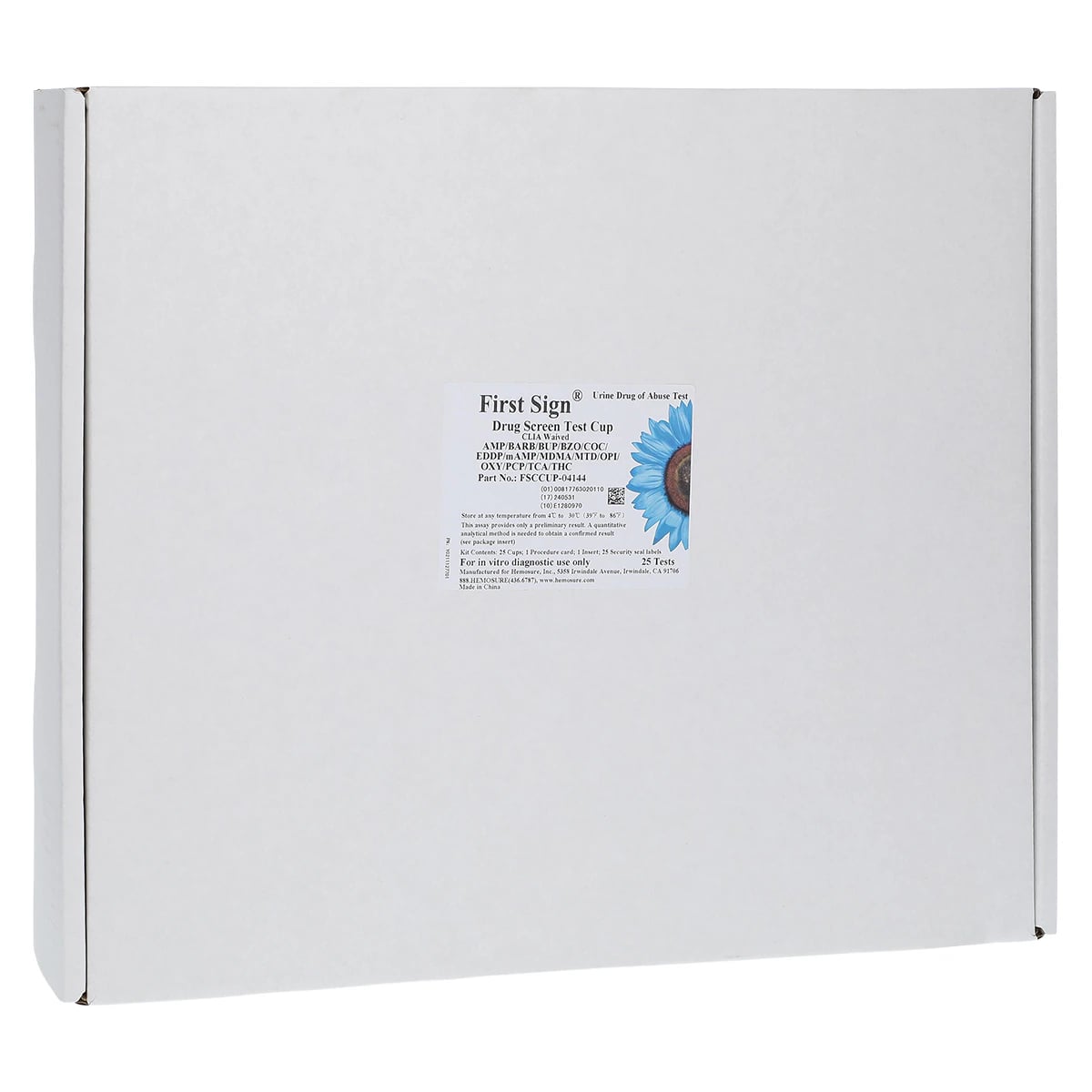 First Sign Test Test Cup CLIA Waived 14 Panel Drug Test Cup, AMP/BARB/BUP/BZO/COC/EDDP/mAMP/MDMA/MTD/OPI/OXY/PCP/TCA/THC, 25/Box
