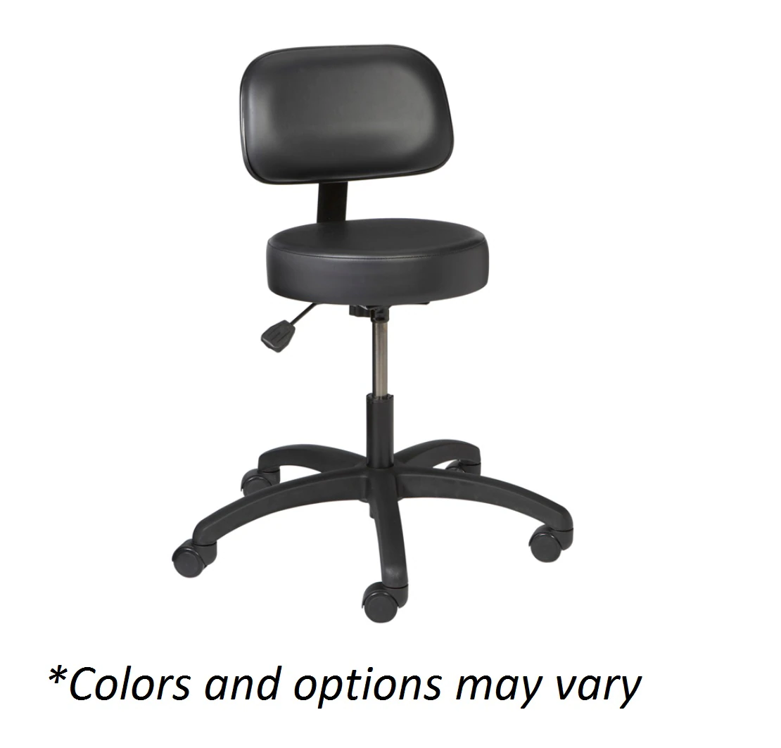 Brewer Vinyl Round Series Laboratory Stool with Backrest, Adjustable Height, Fawn, 250 lb Capacity