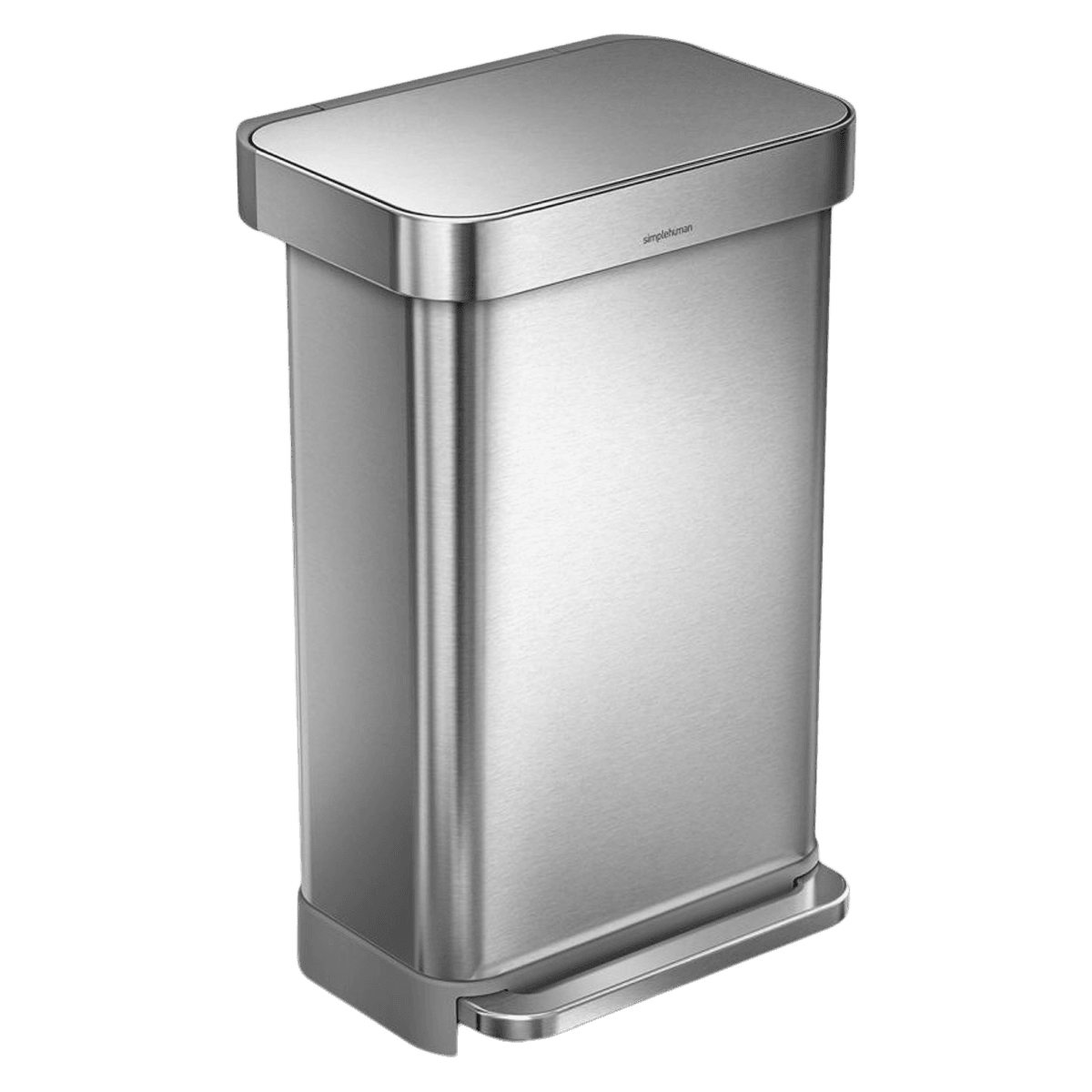 SimpleHuman Step Can, 12 Gallon, Rectangular, Brushed Stainless Steel with Soft-Close Lid and Liner Pocket