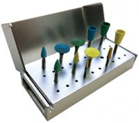 Dedeco CAD/CAM Chairside Restoration Kit of 11 with Diamond-filled Silicone Points, Carbide & Diamond Burs, and Aluminum Bur Block