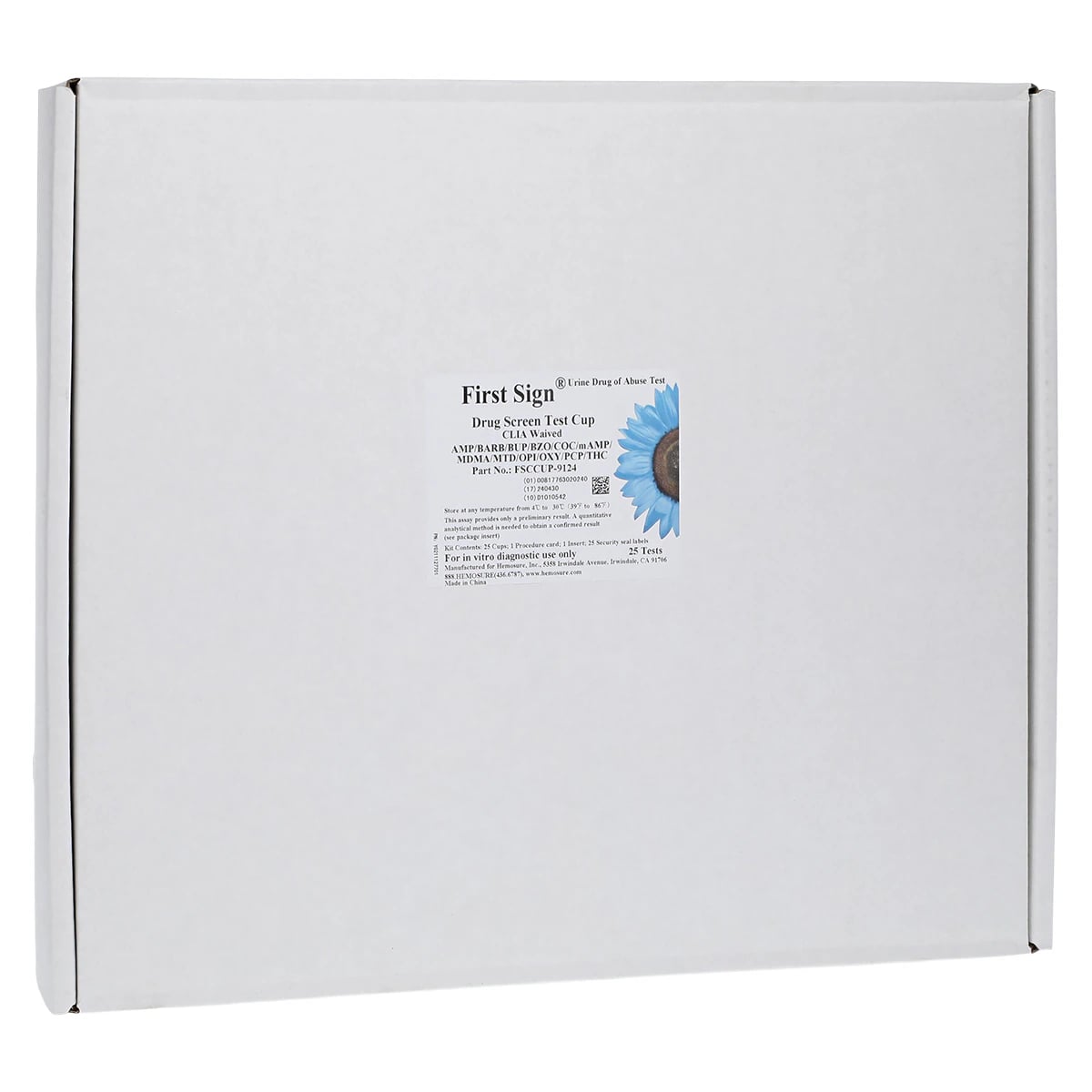 First Sign Test Cup CLIA Waived 12 Panel Drug Urine Test Cup, AMP/BARB/BUP/BZO/COC/mAMP/MDMA/MTD/OPI/OXY/PCP/THC, 25/Box