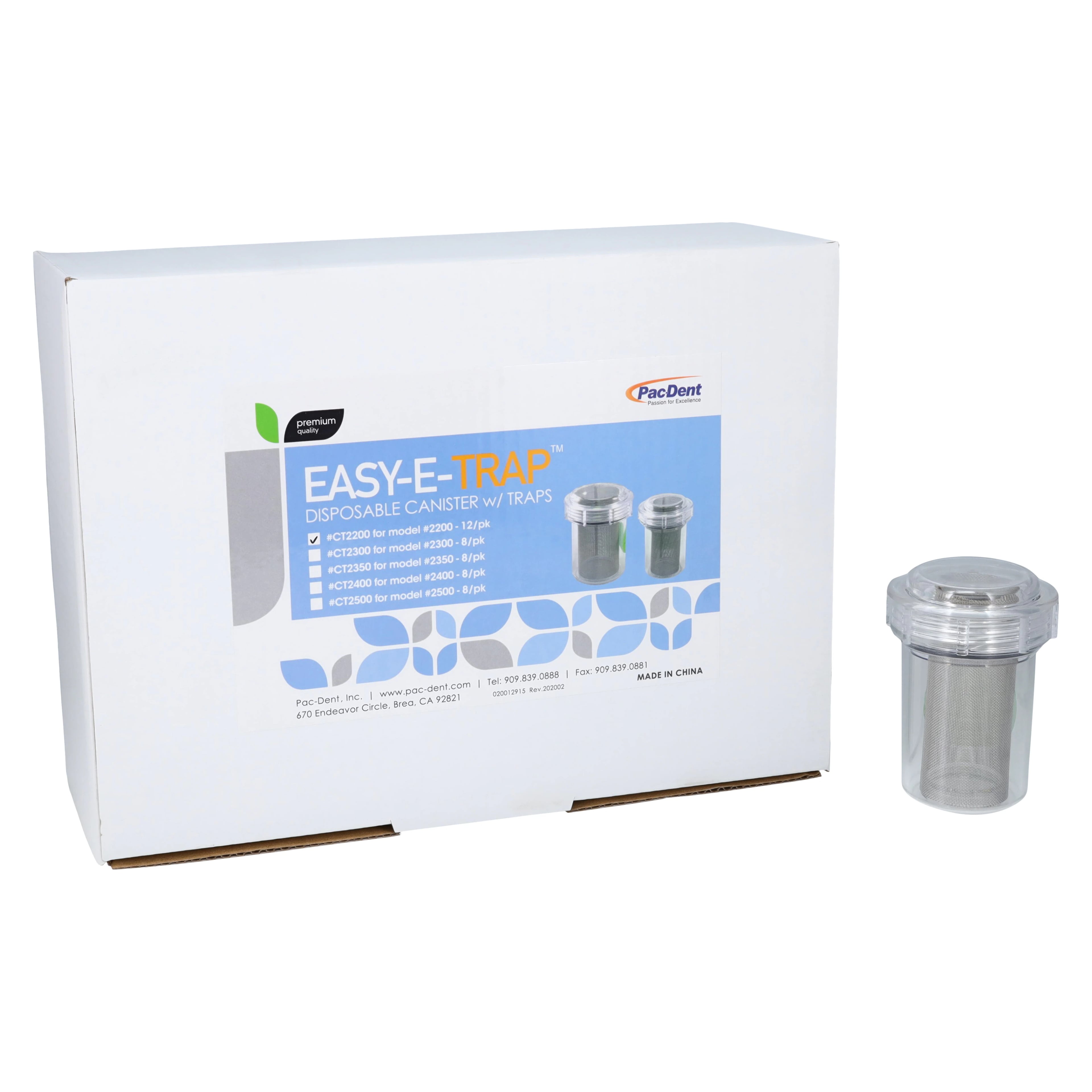 Pac-Dent Easy-E-Trap #2200 Disposable Canister with Traps, 2 3/4 x 3 5/8", Box of 12, CT2200
