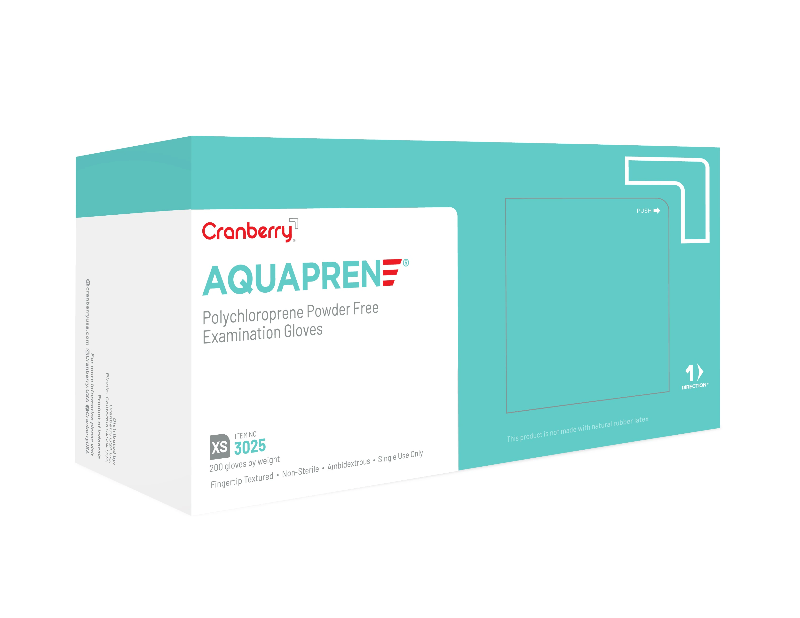Cranberry AquaPrene Chloroprene Exam Gloves, Powder-Free, Non-Sterile, Extra Small, Aqua Blue, 200/Box, CR3025