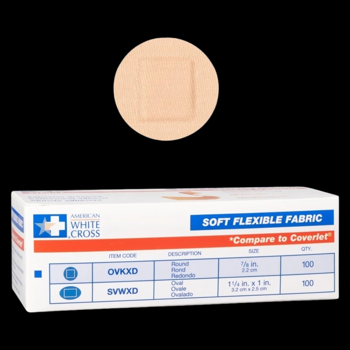 American White Cross Adhesive Bandage, Fabric, 7/8" x 3", Standard, Sterile, 100/Box