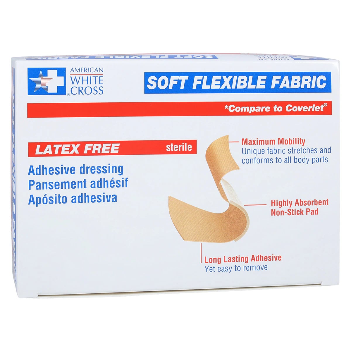 American White Cross Adhesive Bandage, Fabric, 3/4" x 3", Tan, Sterile, 100/Box
