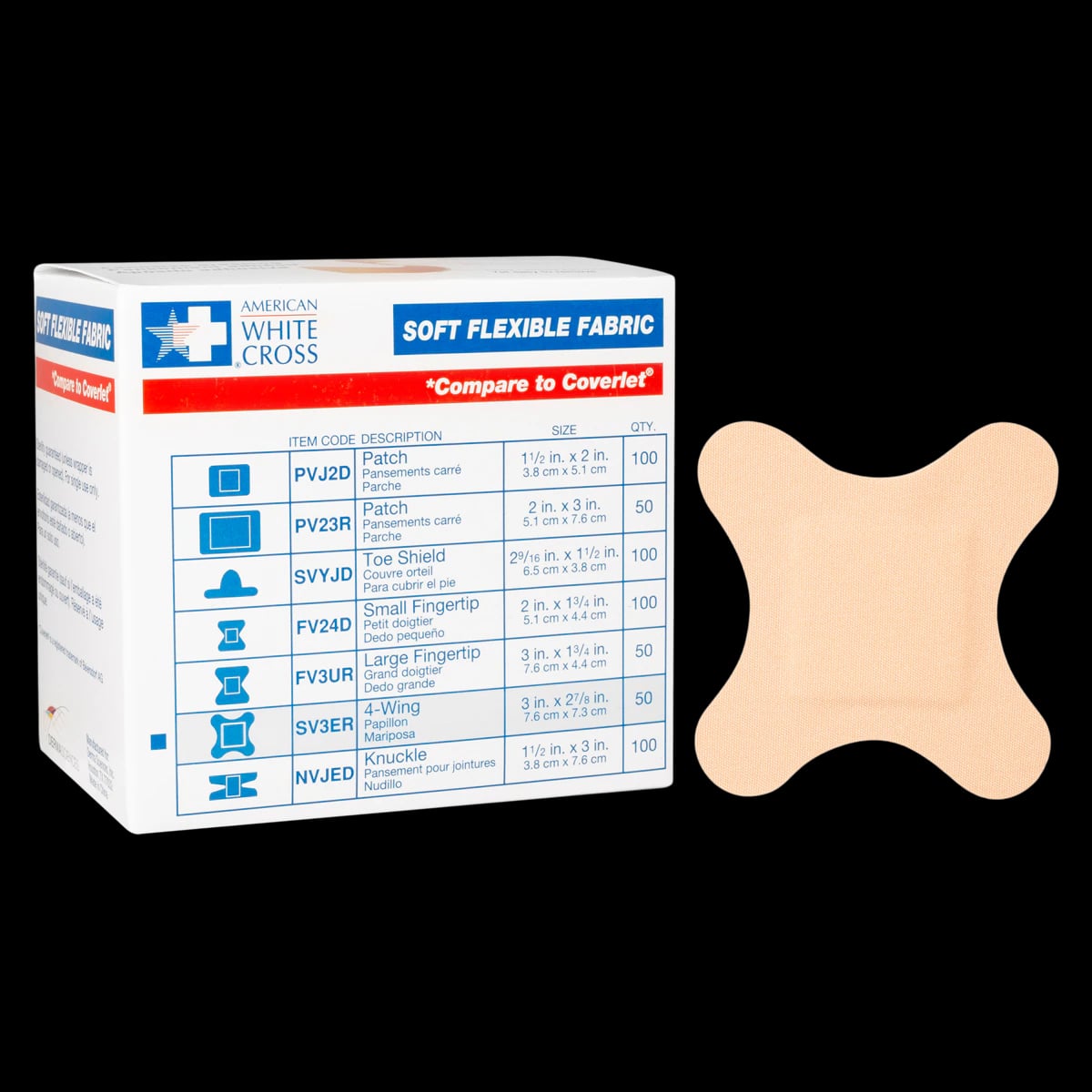 American White Cross Adhesive Bandage, Fabric, 3" x 2.88", Tan, Sterile, 50/Box