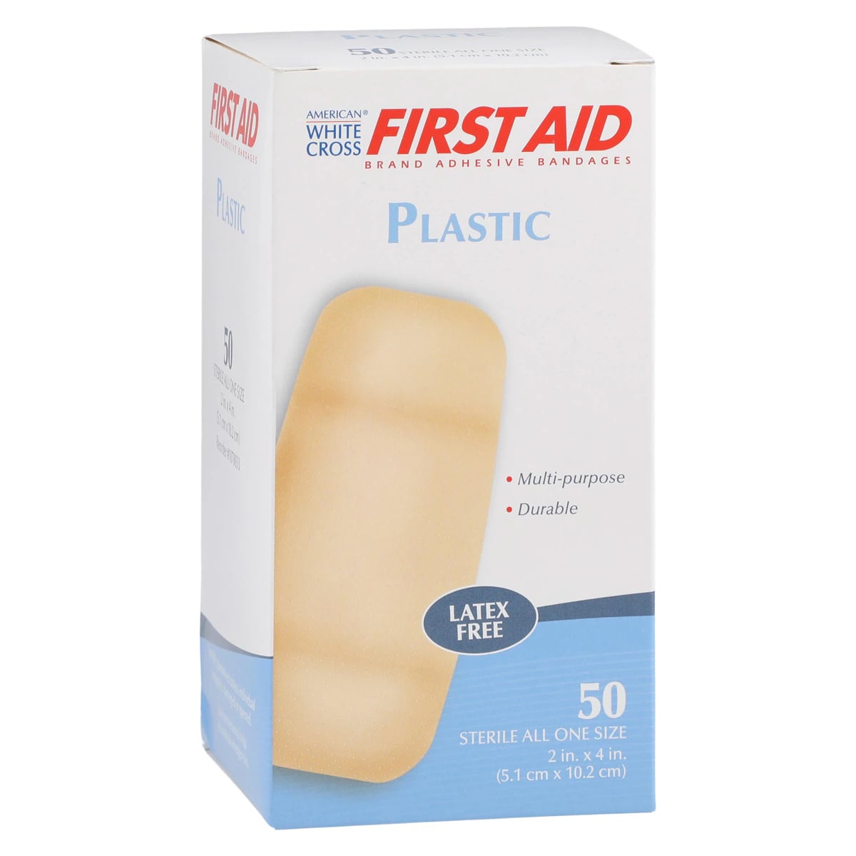 American White Cross Adhesive Bandage Plastic Patch, 2x4", Tan, Sterile, 50/Box