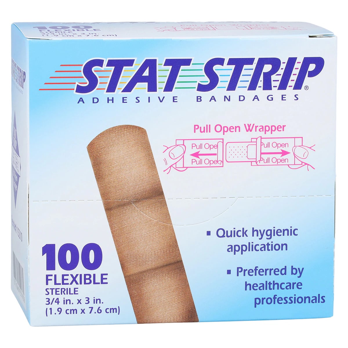 Dukal Stat Strip Adhesive Bandage, Fabric, 3/4" x 3", Tan, Sterile, 100/Box