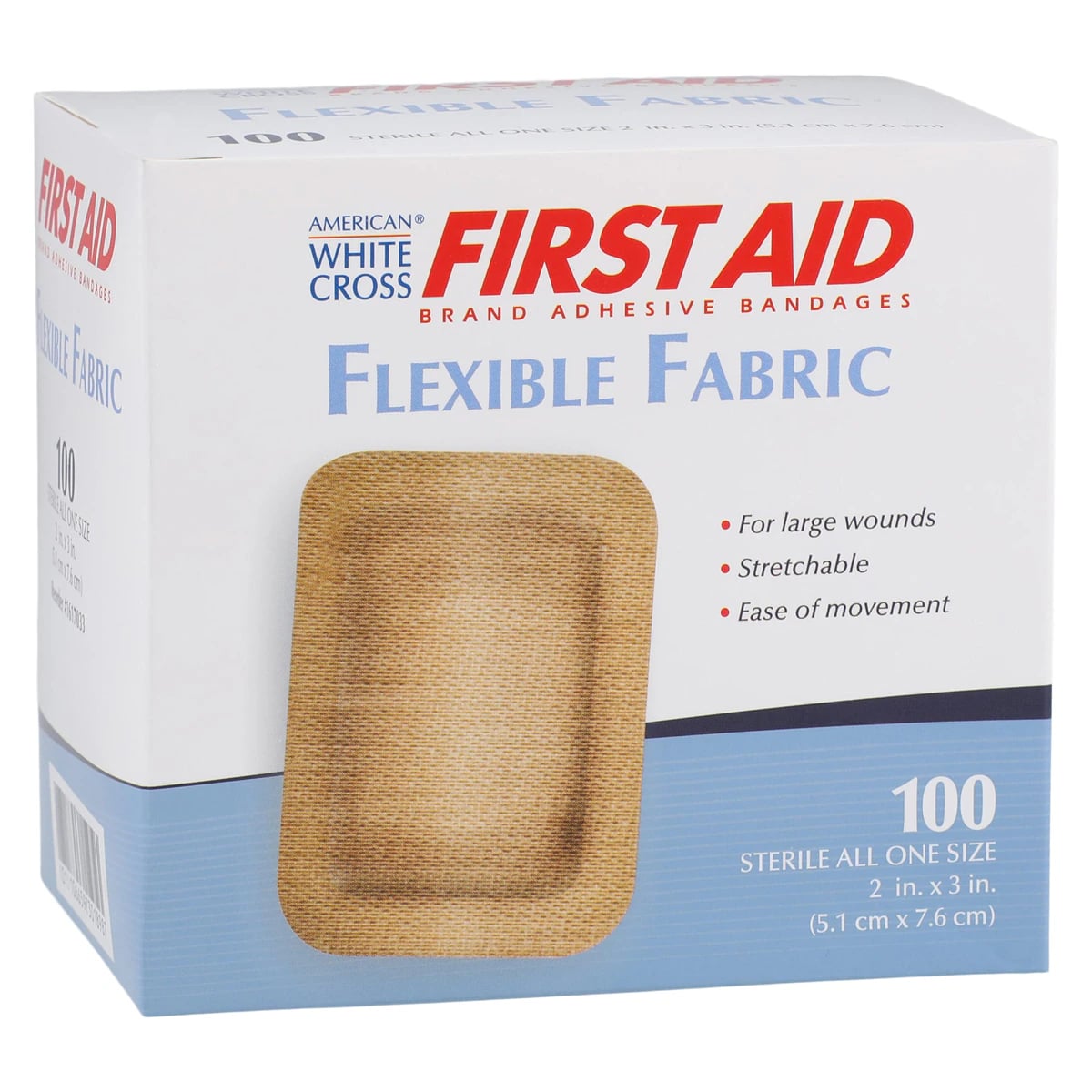 American White Cross Adhesive Bandage, Fabric, Lightweight Flexible, 2" x 3", Tan, Sterile, 100/Box