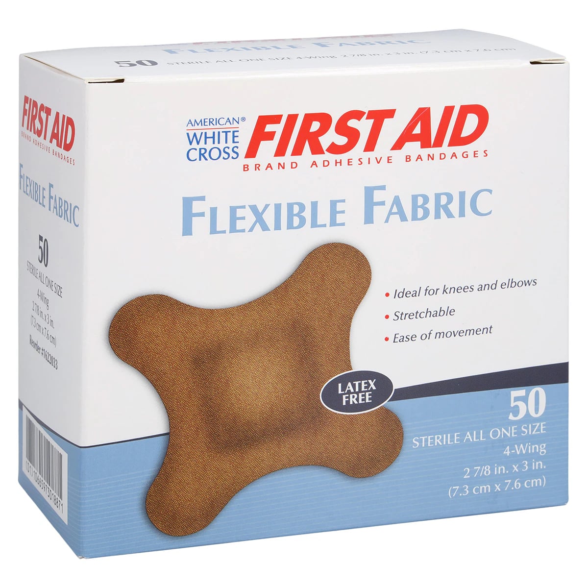 American White Cross Adhesive Bandage, Fabric, 2-7/8" x 3", Tan, Sterile, 50/Box