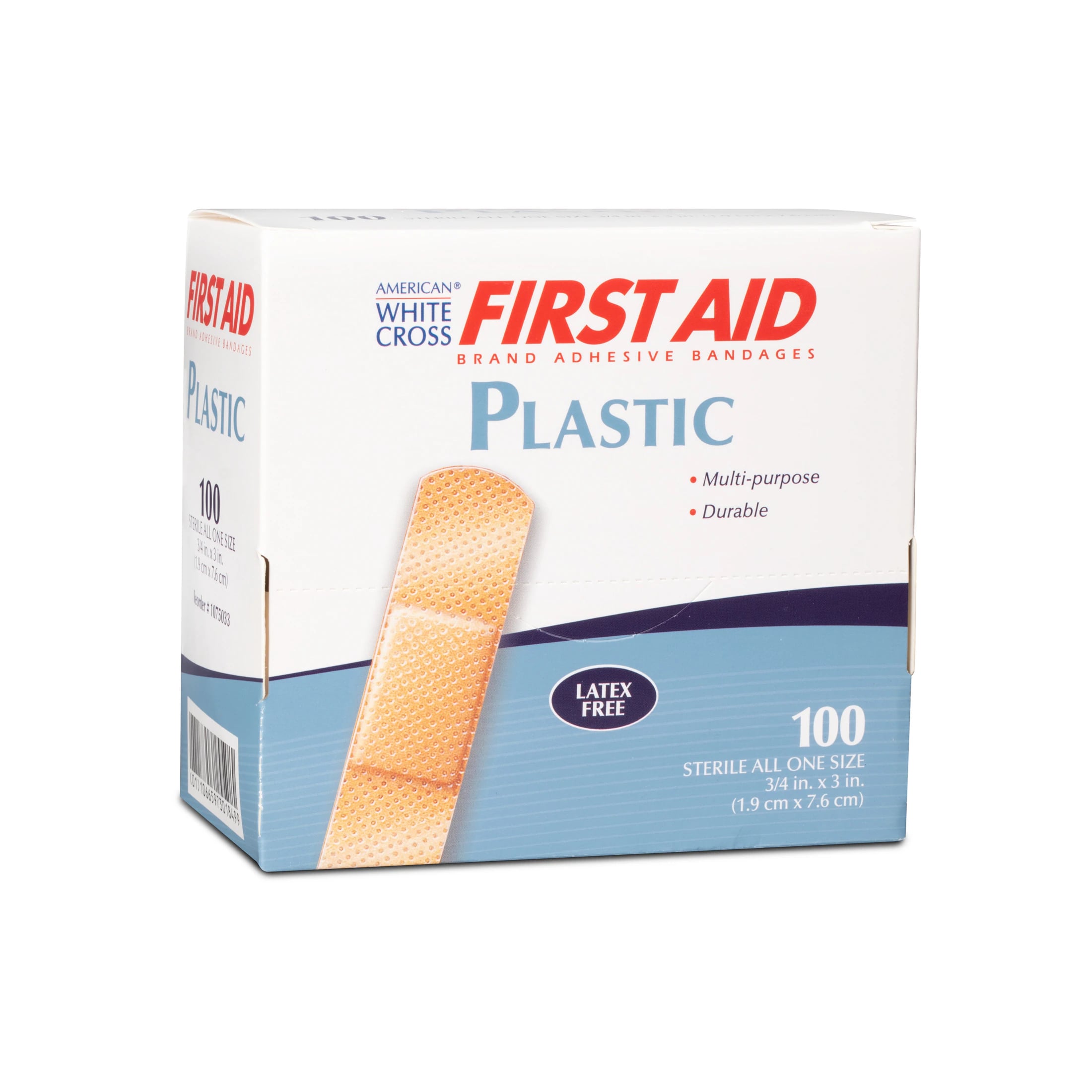 American White Cross Plastic Adhesive Bandage, 3/4" x 3", Tan, Sterile, 1200/Case