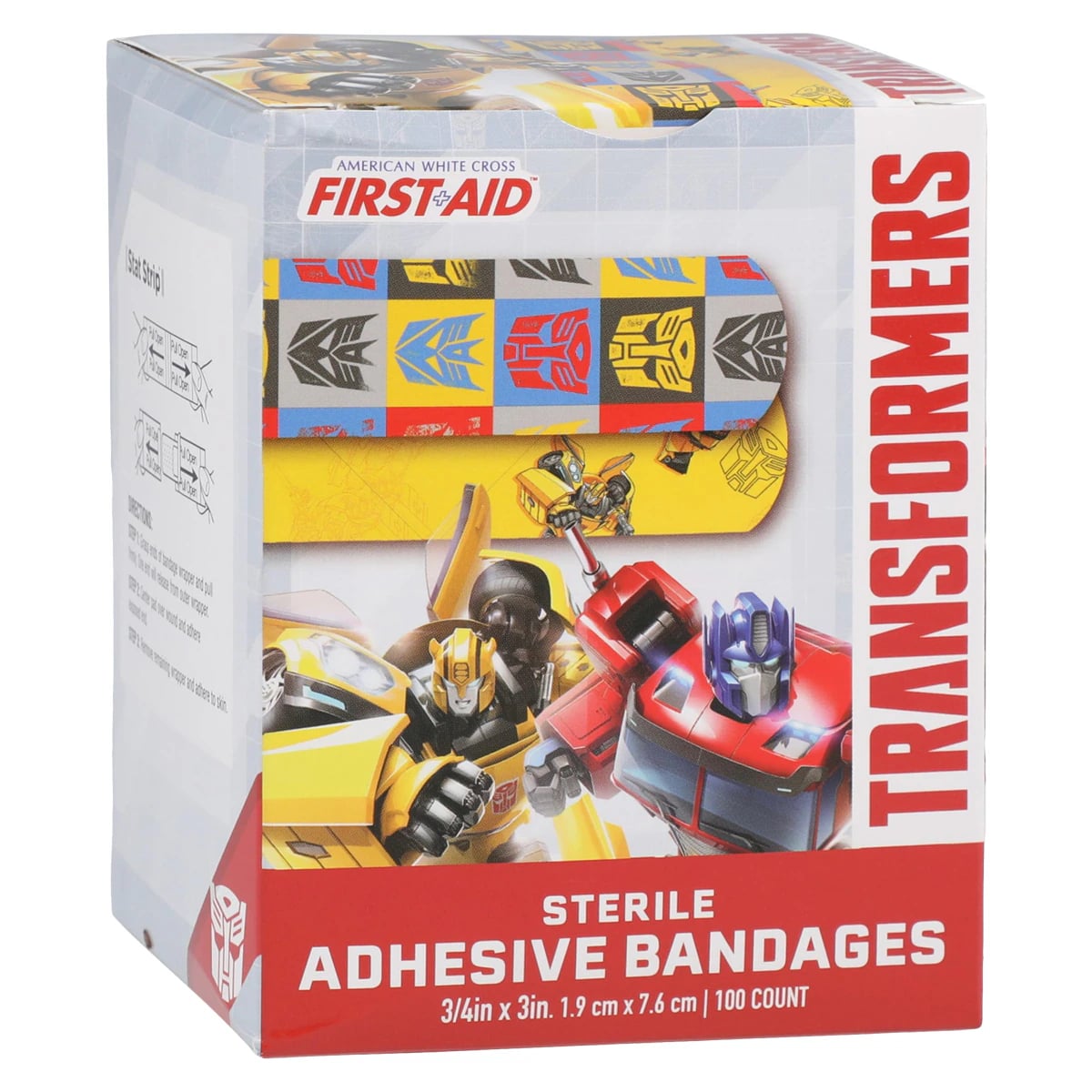 Dukal Stat Strip Adhesive Bandage, Plastic, 3/4" x 3", Transformers, Sterile, 100/Box