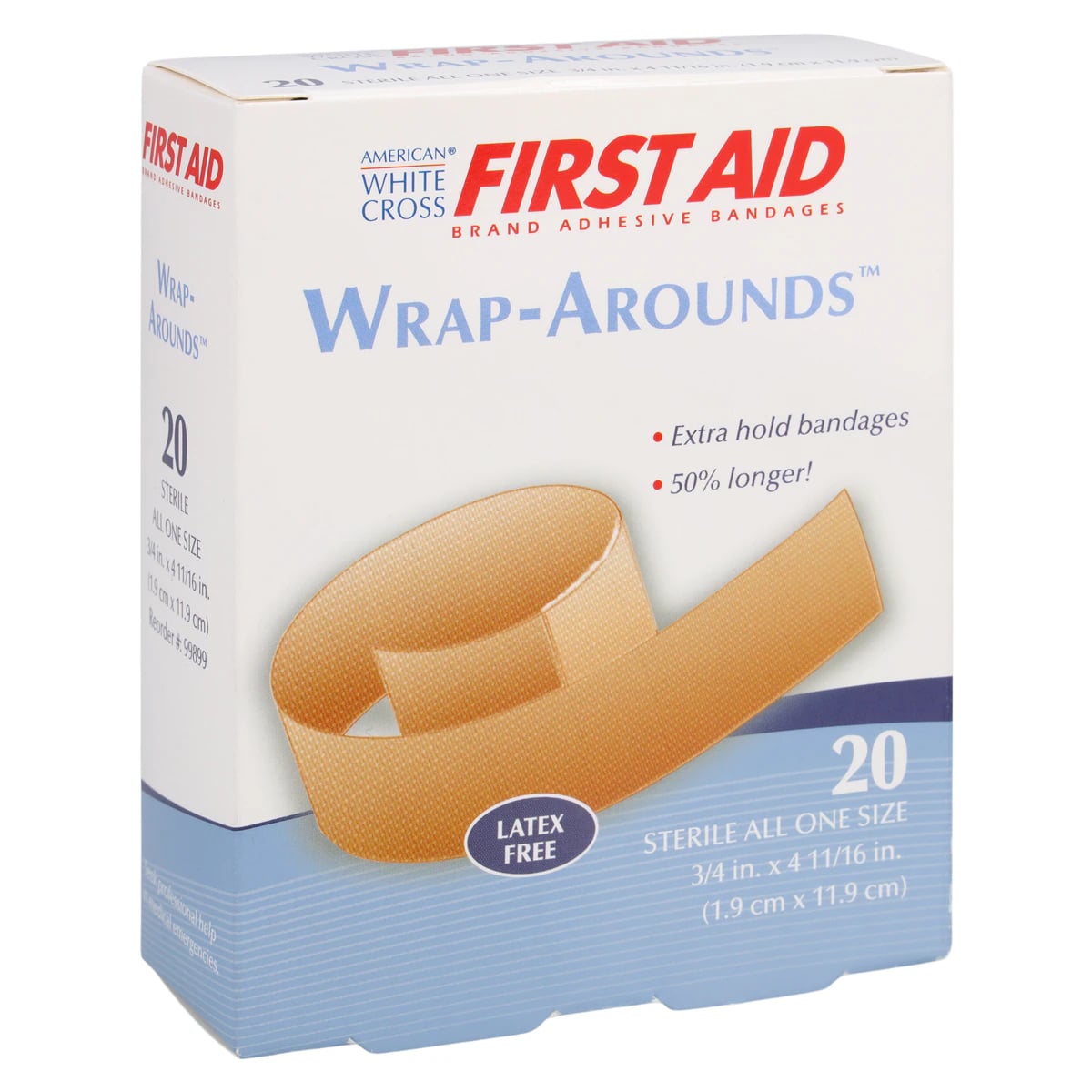 American White Cross Adhesive Bandage Fabric, 3/4" x 4-11/16", Tan, Sterile, 20/Box