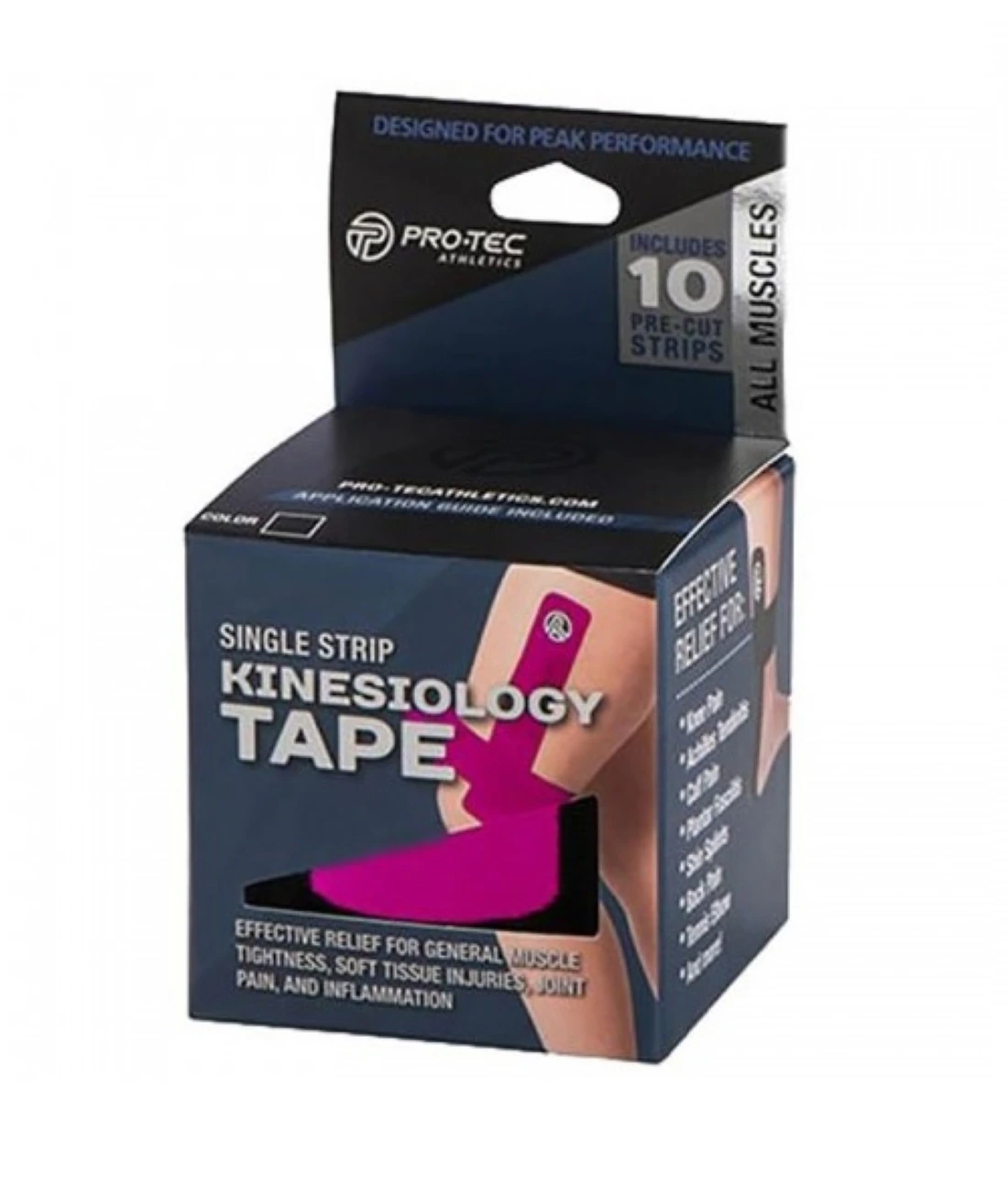 Pro-Tec Athletics Precut Kinesiology Tape Strips, 2" x 9", Pink, 1/Box