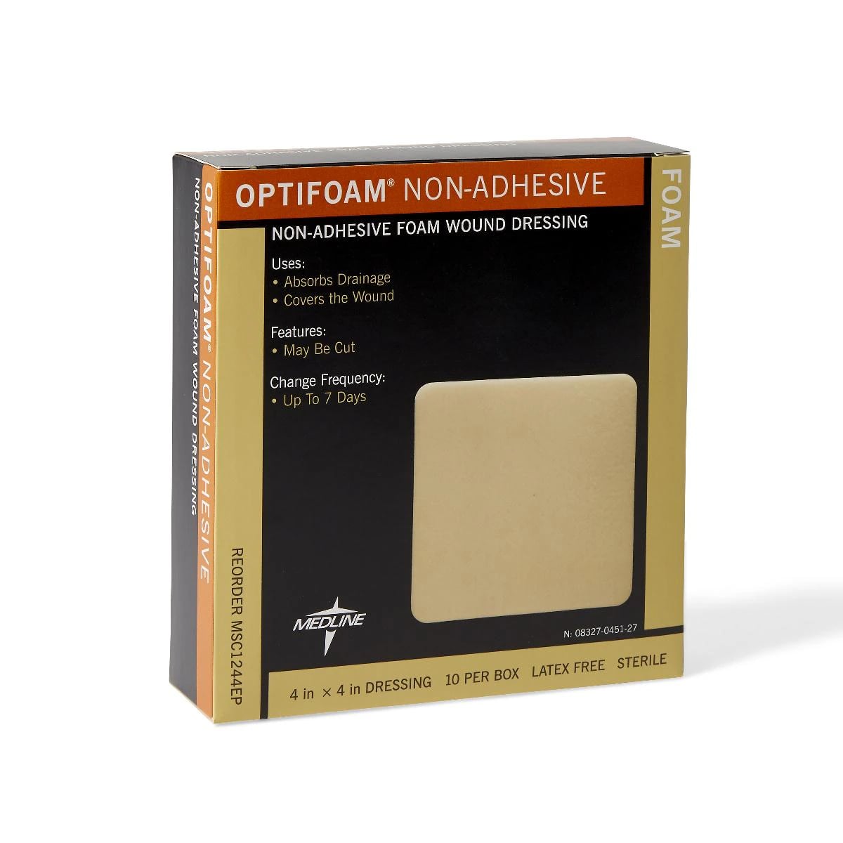 Medline Optifoam Non-Adhesive Foam Wound Dressing, 4x4" Sterile Square, Absorbent