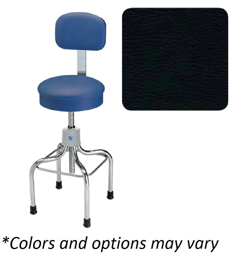 Pedigo Stainless Steel Series Adjustable 4-Leg Exam Stool with Backrest, Raven Black, 300 lb Capacity