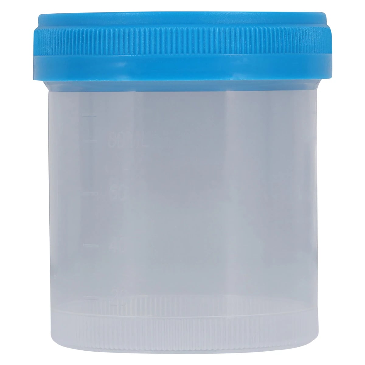 Leakbuster Specimen Container, 90mL, Polypropylene, Non-Sterile, Wide Mouth, Blue O-Ring Cap, No Label, 400/Case