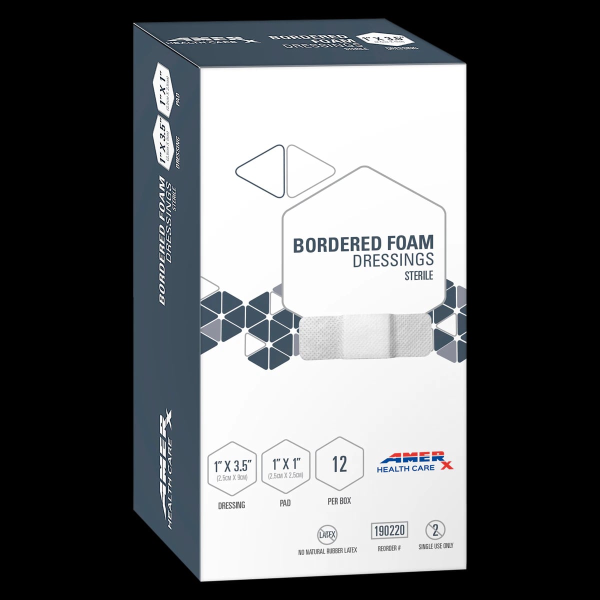 Amerx Polyurethane Foam Border Dressing, 1" x 3.5", Sterile, Latex-Free