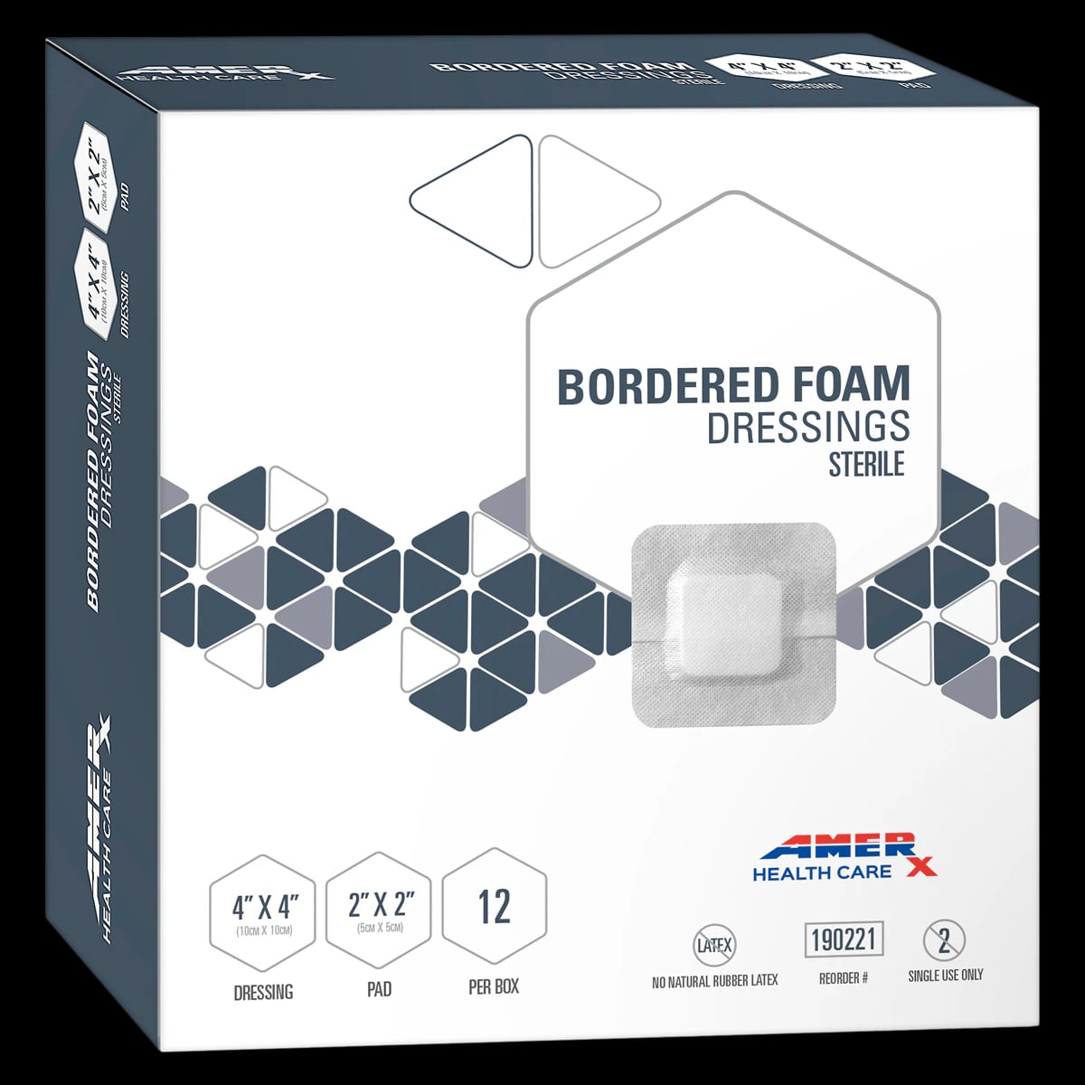 Amerx Polyurethane Foam Border Dressing, 4x4" Sterile, Latex-Free