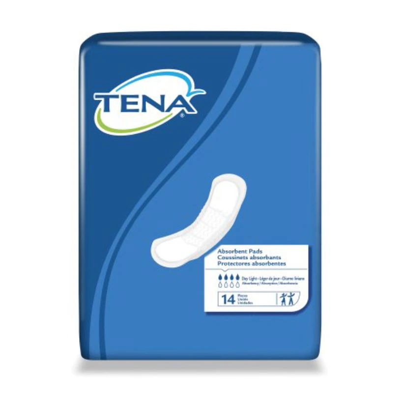 TENA Light Day Incontinence Pad, Unisex, 14" Length, Light Absorbency, White, 84/Case
