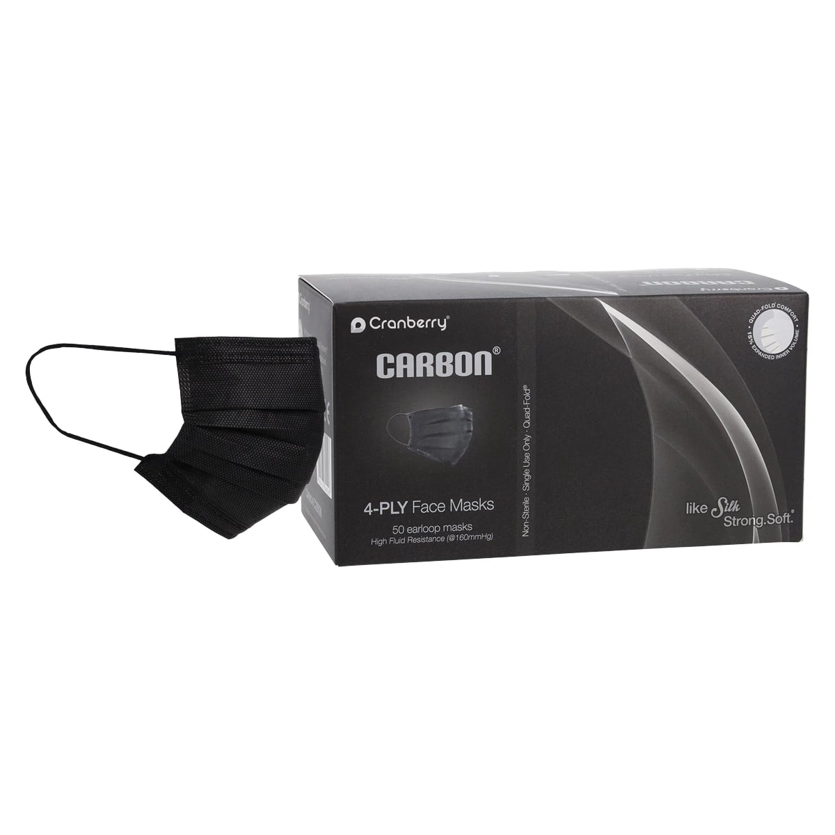 Cranberry Carbon ASTM Level 3 Earloop Face Mask, 4-Ply, Black, 50/Box, C2900K
