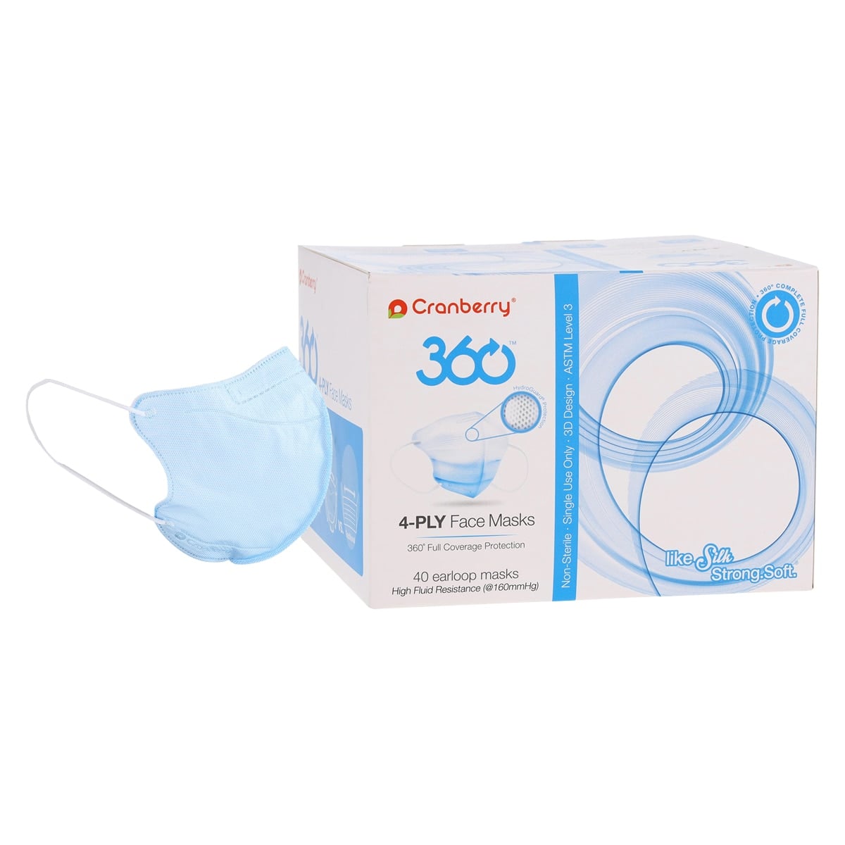 Cranberry 360 Anti-Fog 4-Ply Earloop Face Masks, ASTM Level 3, Regular, Blue, 40/Box, Q2861B