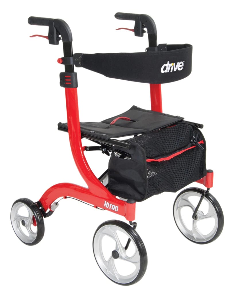 Drive Medical Nitro Rollator Walker, 300 lb Capacity, 10" Front / 8" Rear Wheels