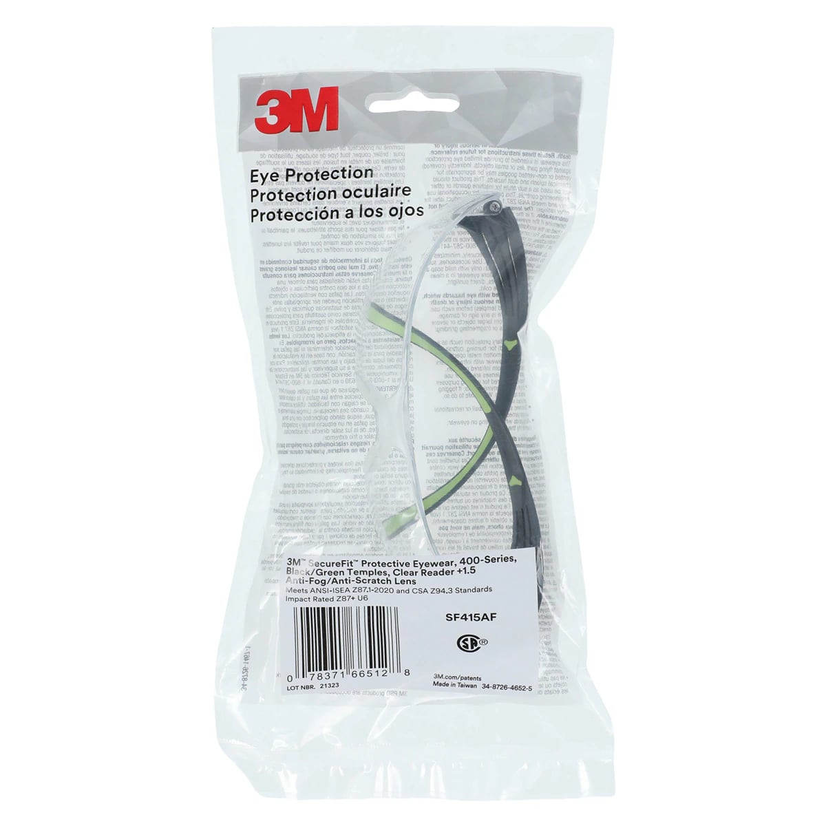 3M SecureFit Protective Eyewear, One Size, 1.5 Diopter, Clear Lens