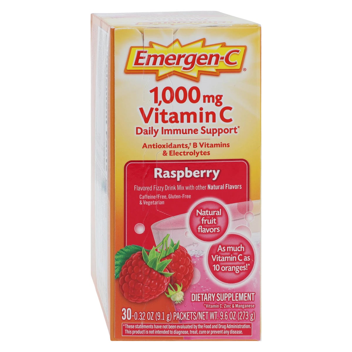 Emergen-C Super Orange Powder Mix, Raspberry Flavor, 30 Packets/Box