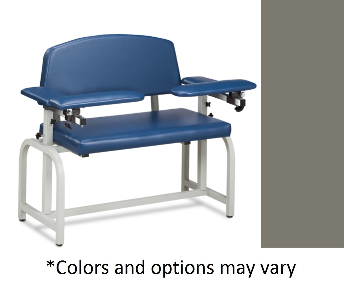 Clinton Industries Lab X Series Blood Draw Chair, Flip Arm, Extra Wide, Warm Gray Steel, 400 lb Capacity