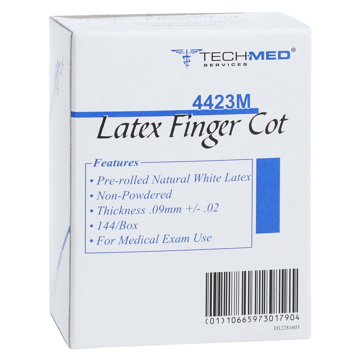 Tech-Med Latex Finger Cots, Medium, Non-Powdered, Pre-Rolled, Natural White, 144/Box, 4423M