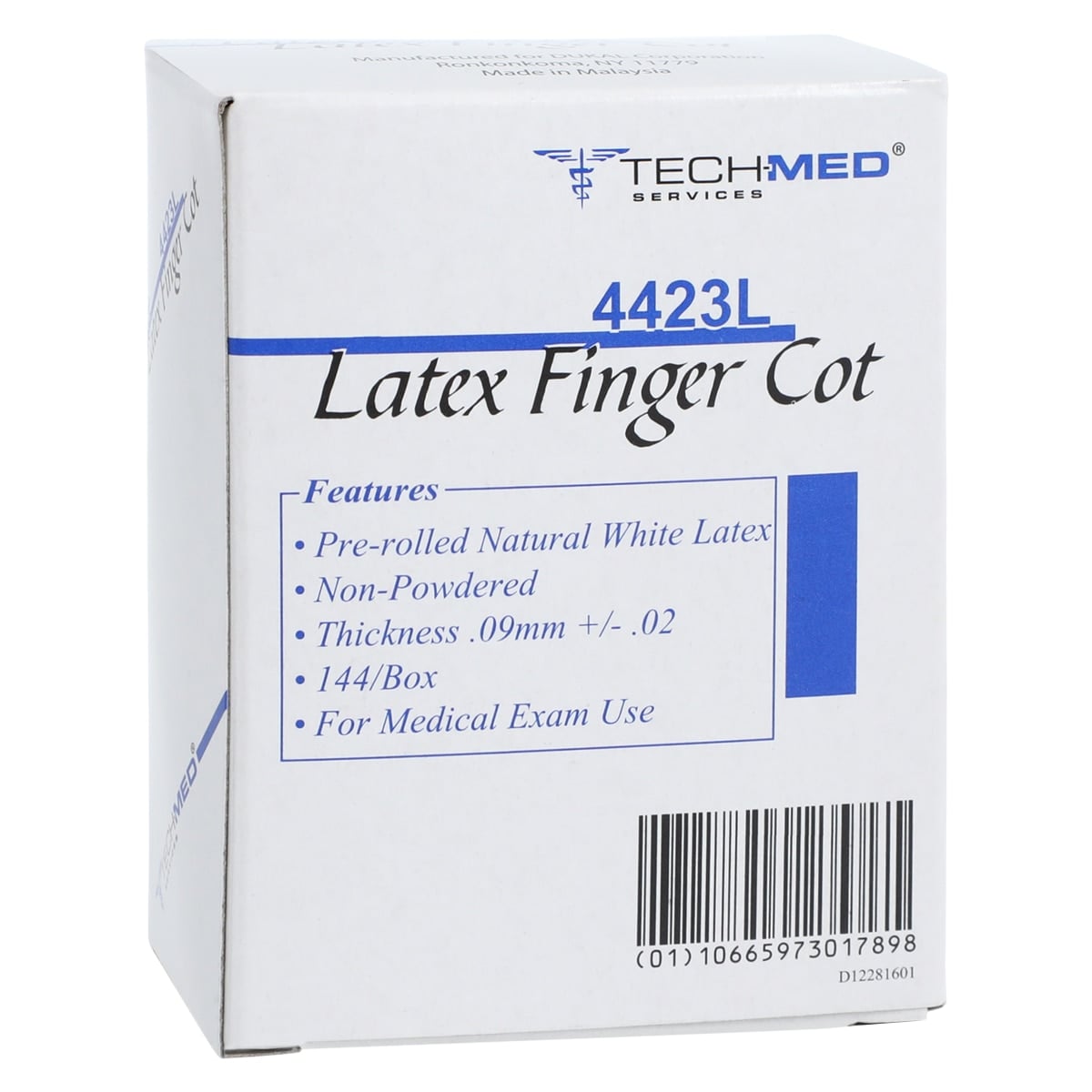 Tech-Med Latex Finger Cots, Large, Non-Powdered, Pre-Rolled, 144/Box, 4423L
