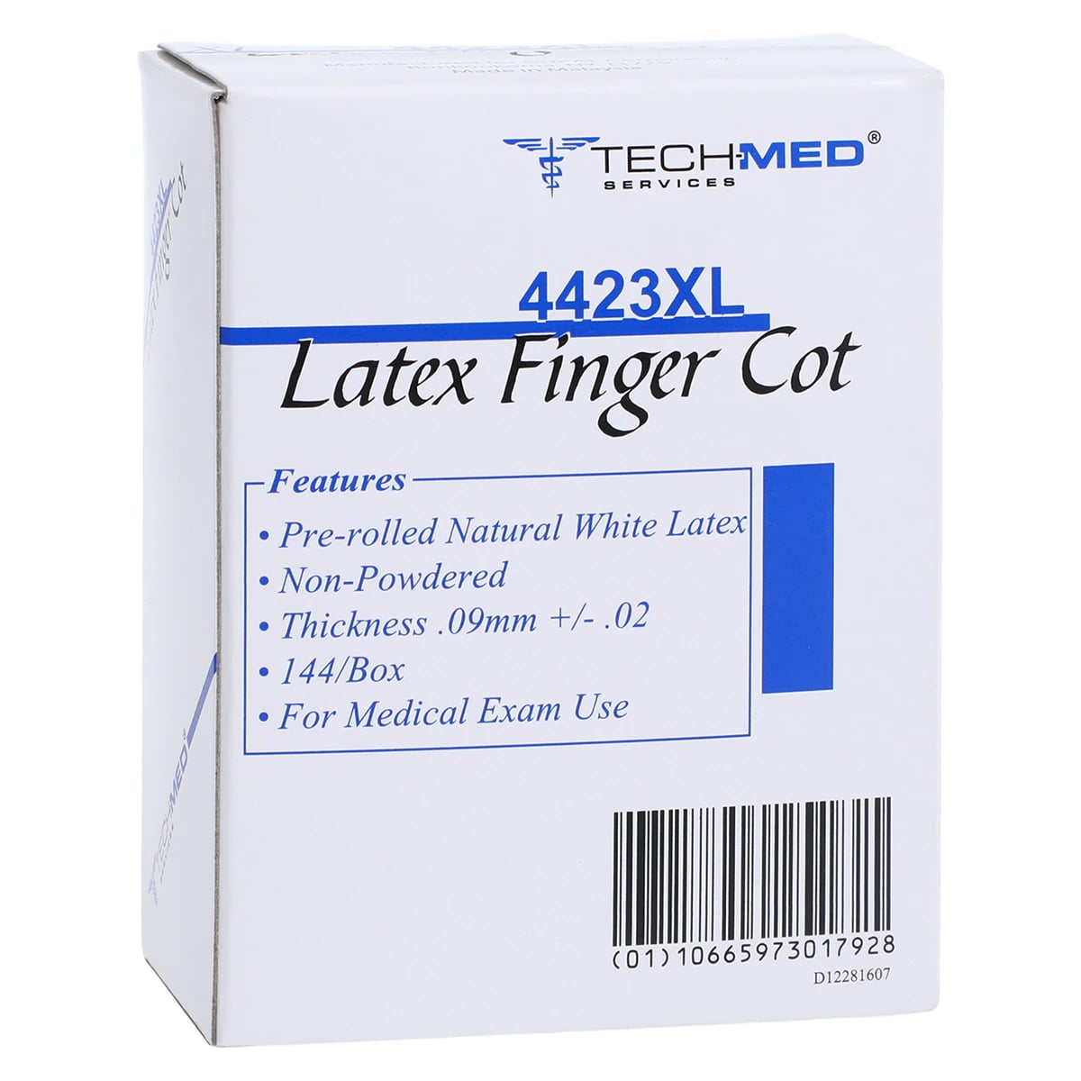 Dukal Tech-Med Latex Finger Cots, X-Large, Non-Powdered, Pre-Rolled, Natural White, 144/Box, 4423XL