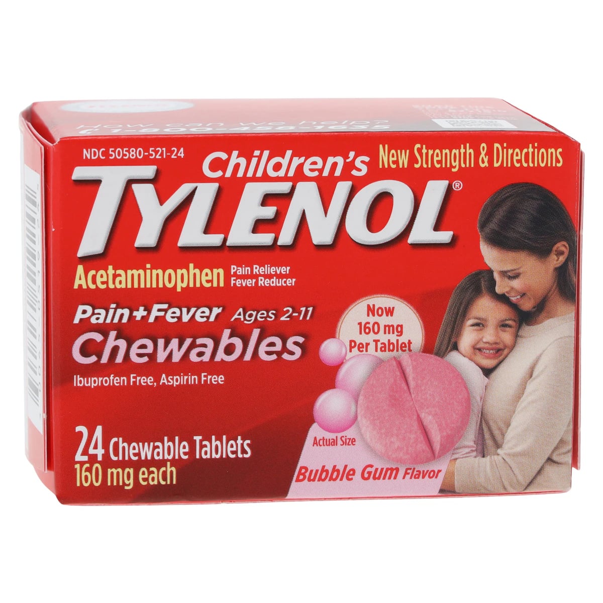 Tylenol Children's Chewable Tablets, Bubble Gum Flavor, 24 Count Bottle