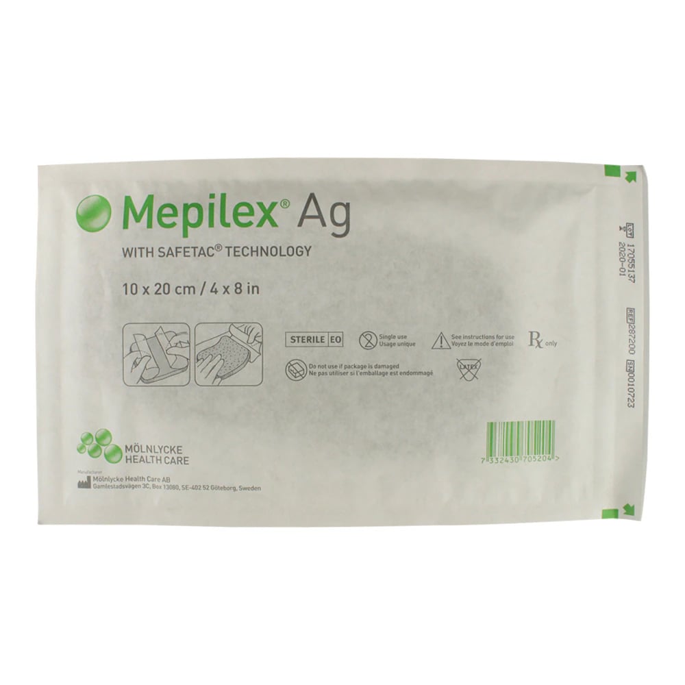 Mepilex Ag Foam Wound Dressing, 4x8"