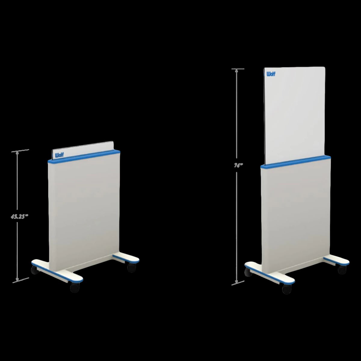 Wolf X-Ray Barrier Mobile Adjustable Height Acrylic/Lead X-Ray Screen, White, 7"W x 28"D x 74"H, Lead 0.5mm Equivalence, 4-Caster with Retractable Window, 56610