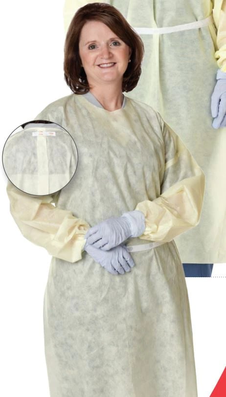 Cardinal Health DYLS Isolation Gown, AAMI Level 2, 2X-Large, Yellow, Over the Head, 100/Case
