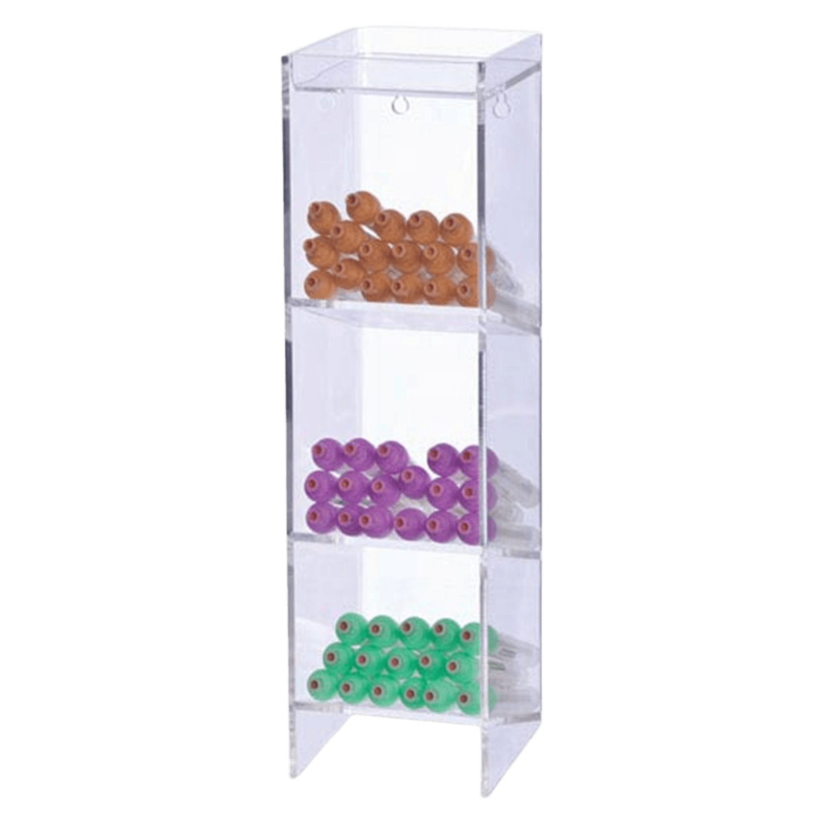 Marketlab Acrylic Narrow Tube Rack, 3 Compartments, Clear, 5-1/4 x 4-1/2 x 16"