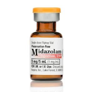 Midazolam HCl Injection 1 mg/mL, Preservative Free, Single-Dose Vial 5 mL, 10/Package