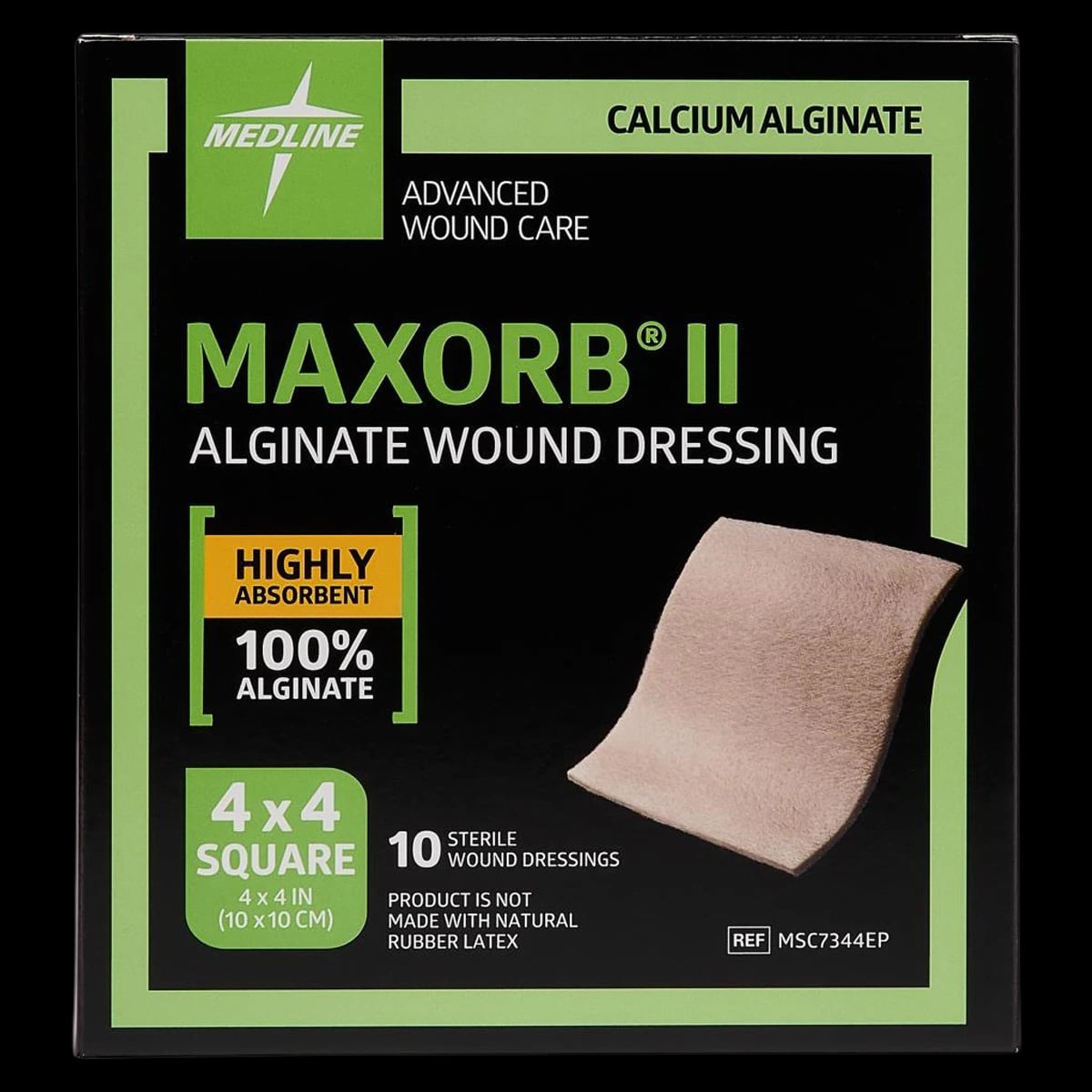 Medline Maxorb II Alginate Wound Dressing, 4" x 4", Non-Latex
