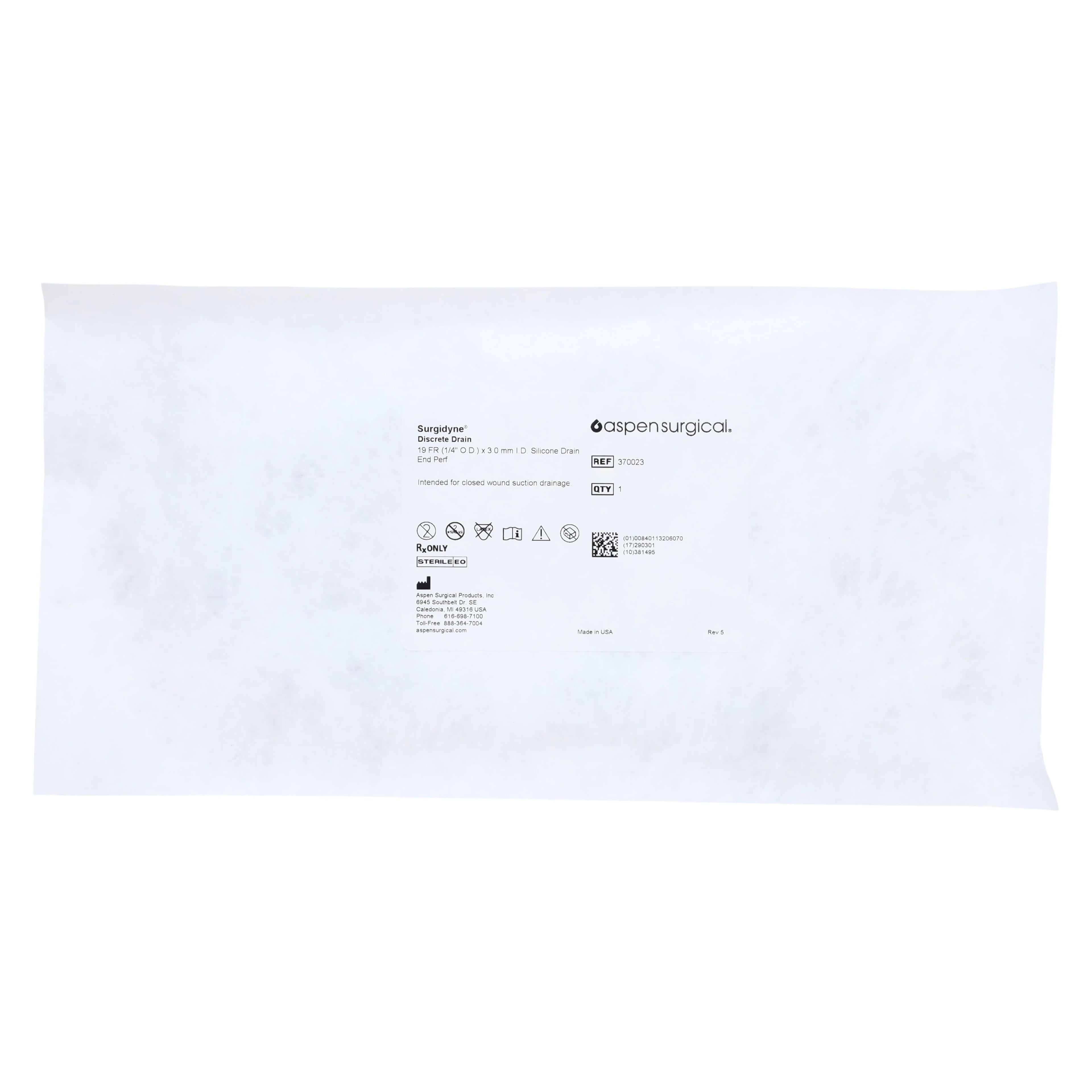 Aspen Surgical Surgidyne Silicone Wound Drain, 19Fr