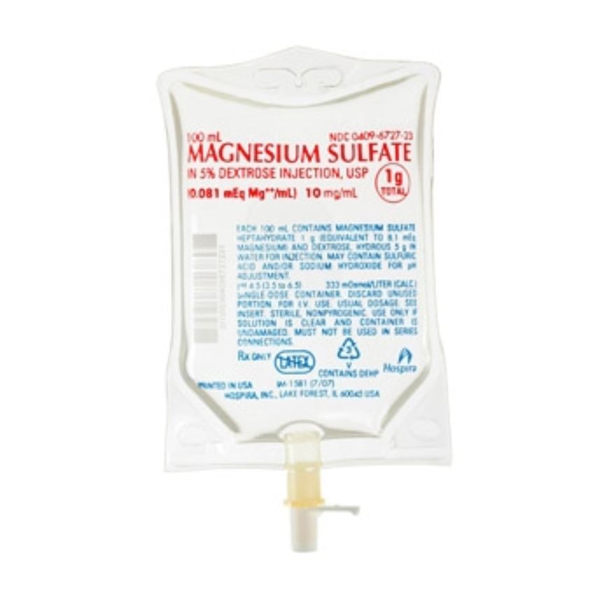 Magnesium Sulfate in Dextrose 5% Injection, 10 mg/mL, 1 g/100 mL IV Bag, 24/Case