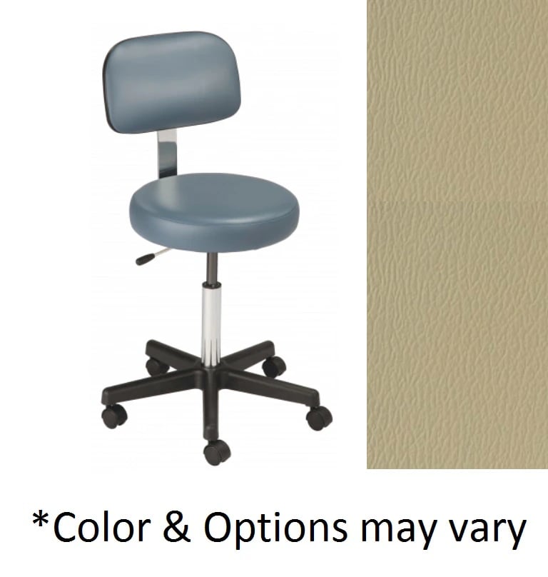 Med Technology Industries Pneumatic Exam Stool with Ergo Backrest, Black Base, Taupe, 300 lb Capacity