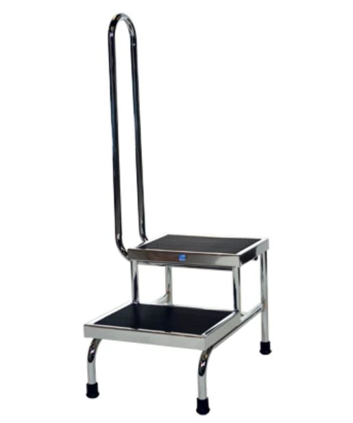 Pedigo Double Step Stool with Handrail, Chrome, 4-Leg
