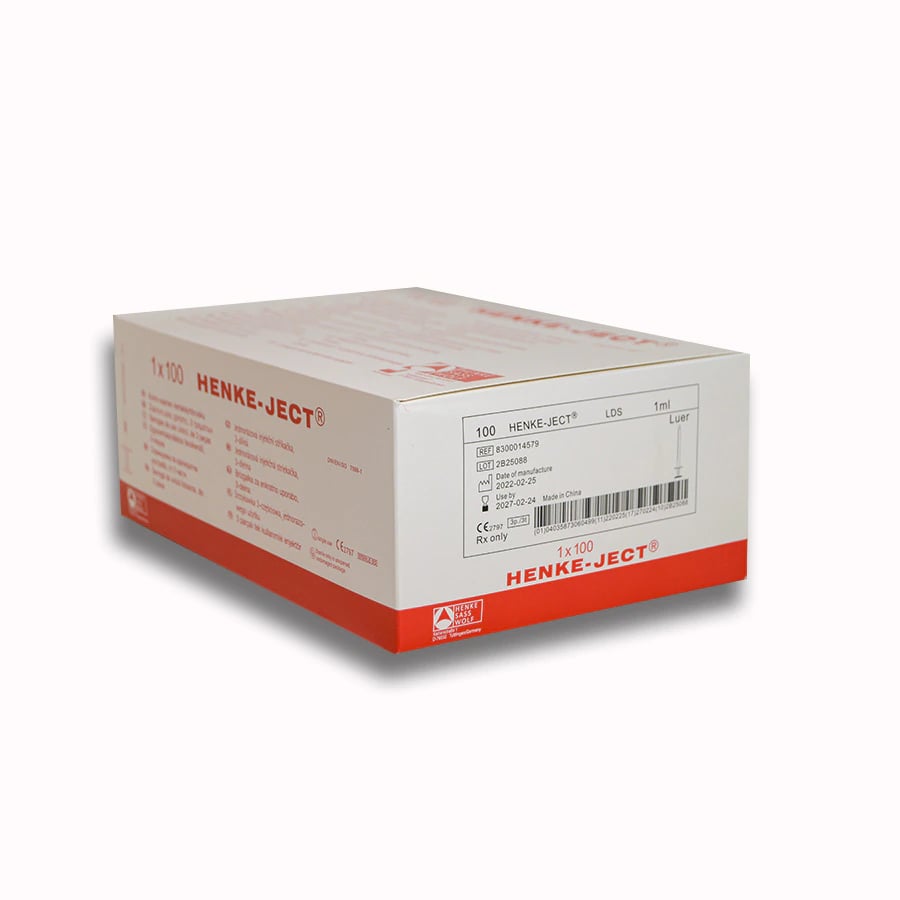 Henke-Ject LS Luer-Slip Syringe, 1.0mL, Low Dead Space, Sterile, Latex-Free, 100/Box
