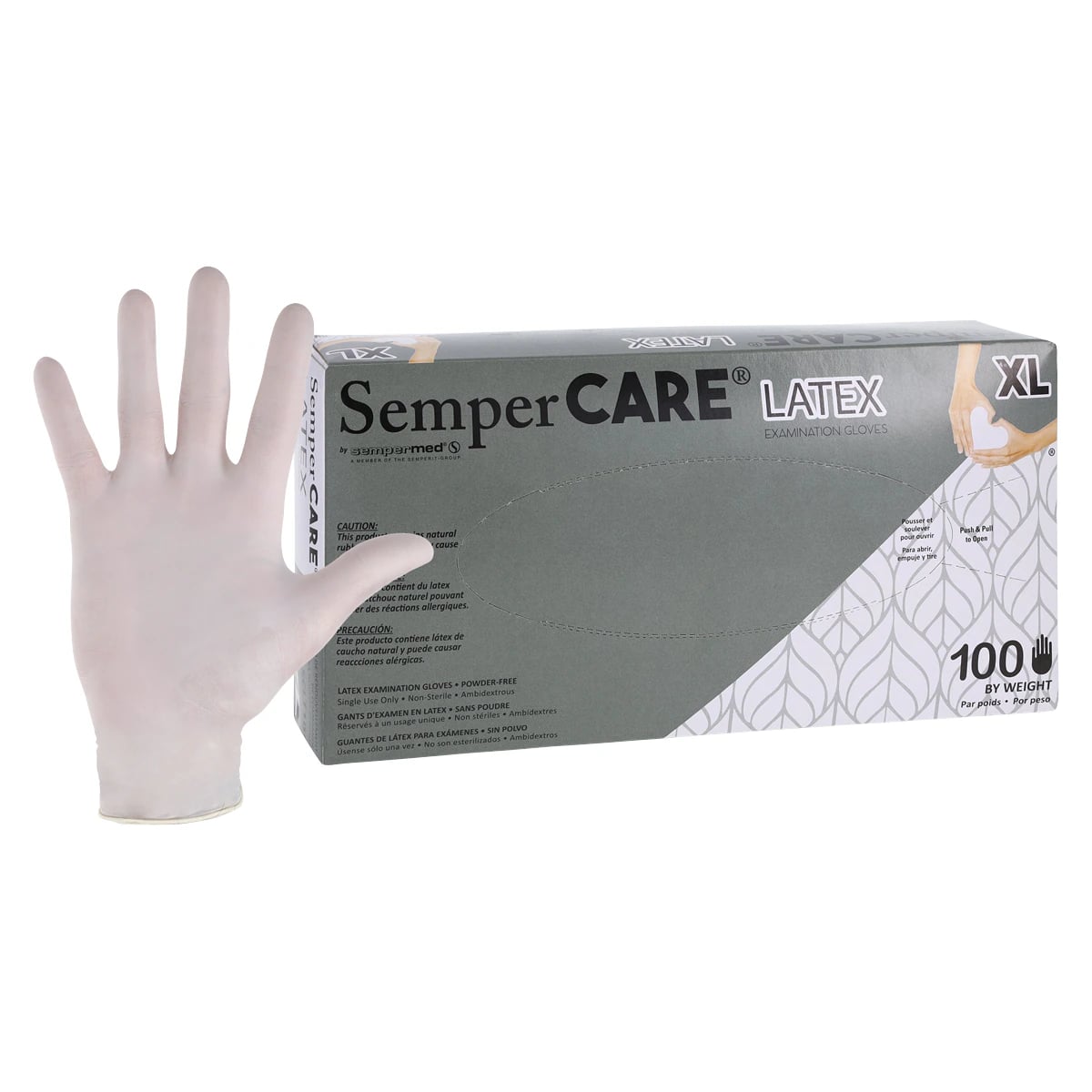 SemperCare Latex Exam Gloves, Powder Free, Textured, Non-Sterile, X-Large, Natural, 100/Box