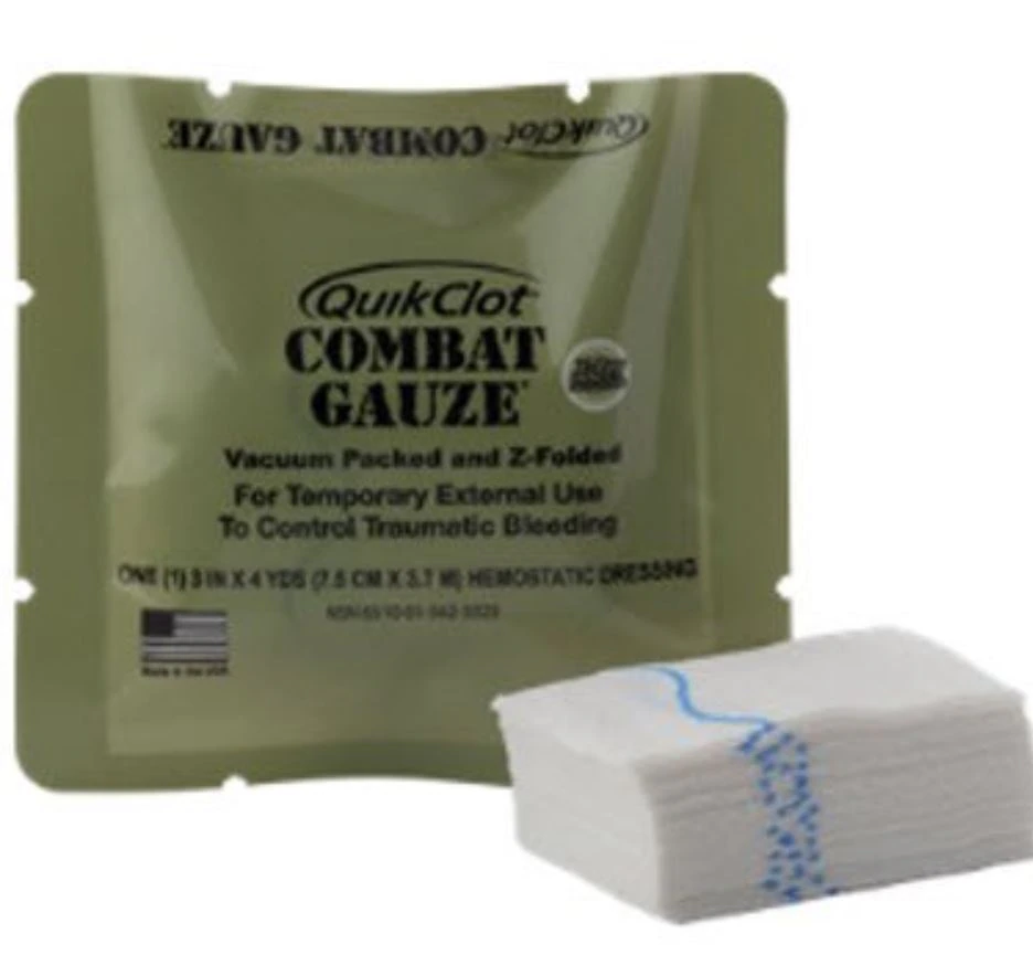 QuikClot Combat Gauze, Kaolin-Impregnated Hemostatic Dressing, 3 in x 4 yd (Z-Medica/Teleflex)