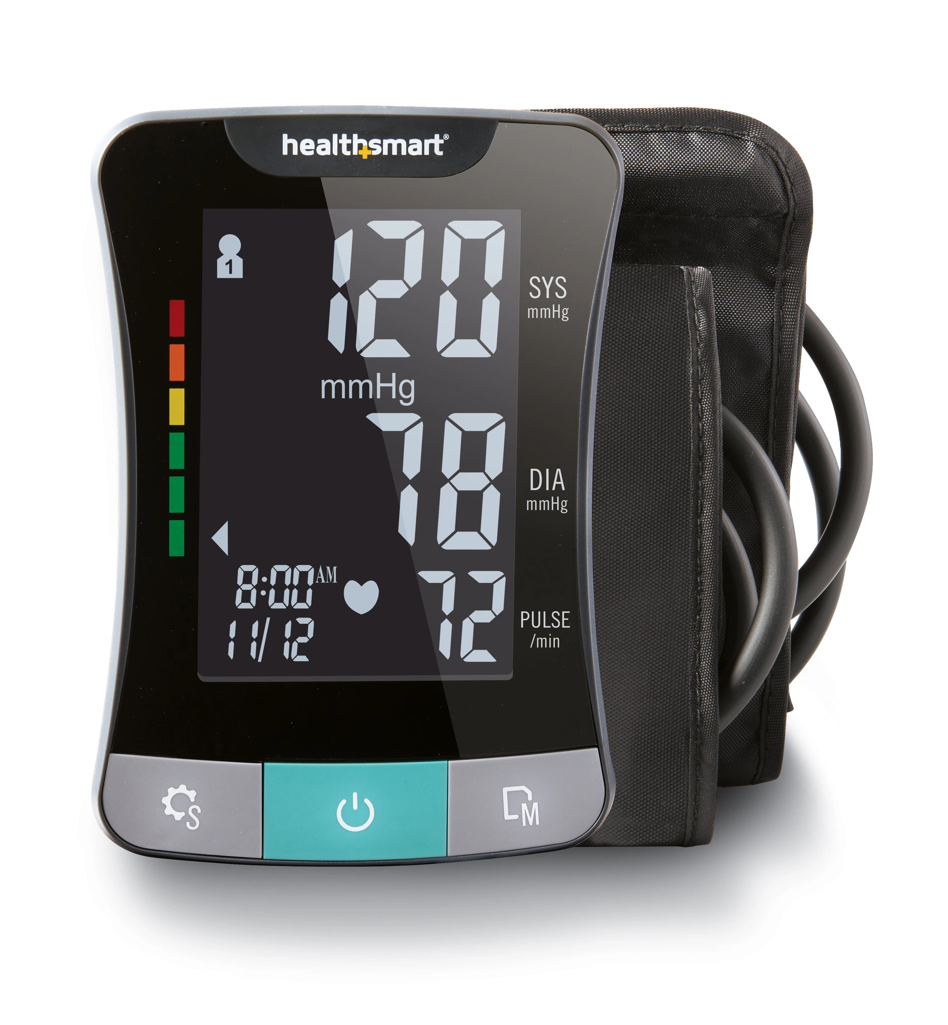 Healthsmart Premium Series Upper Arm Blood Pressure Monitor, Black, Latex-Free, Digital LCD Display, Each